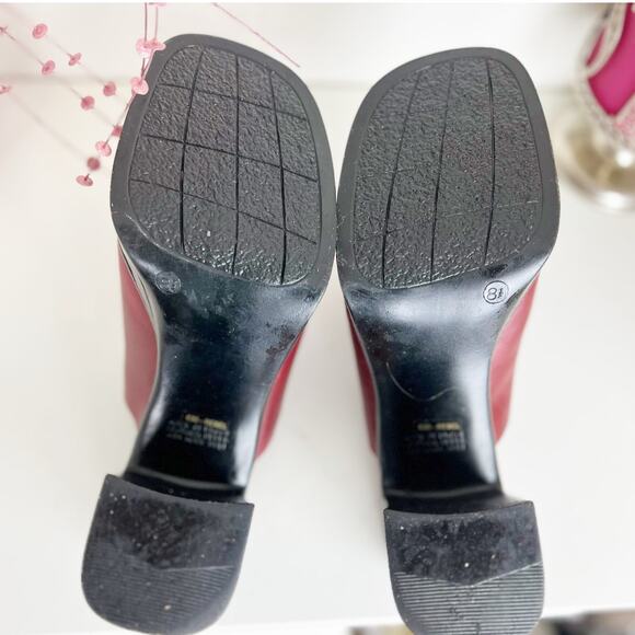 Vintage Lord & Taylor Rebel Red Leather Chunky Platform Block Heel Mule Size 8.5 - Picture 9 of 13